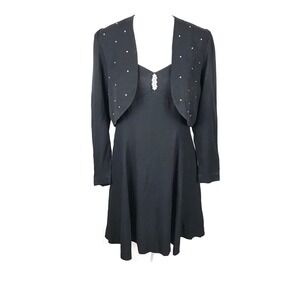 FILIGREE LTD Womens Sz 10-12 Black Evening Dress Spaghetti Strap Matching Blazer